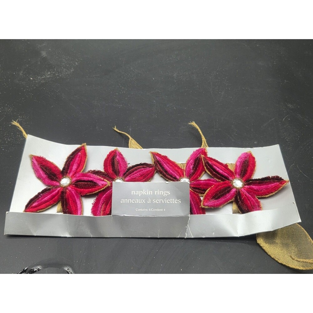 Pier 1 Velvet Sequin Floral Napkin Rings Set Of 4